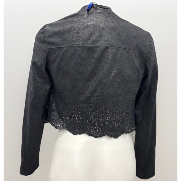 INC Black Suede Cropped Bolero Jacket Open Front Sz S Laser Cut Design - Picture 5 of 6